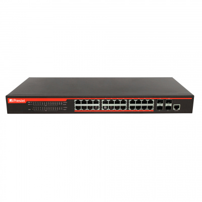 Управляемый 24-портовый сетевой коммутатор PoE L2+ 450 Вт Prestel NS2-24C1-450P-4F10